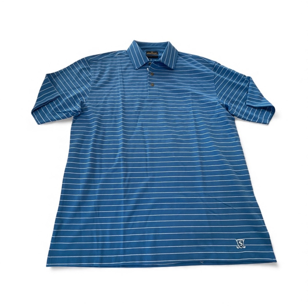 SAKMANN Golf Performance Polo Shirt Blue White Stripe Pima Cotton Blend Men Lg. - Picture 2 of 11
